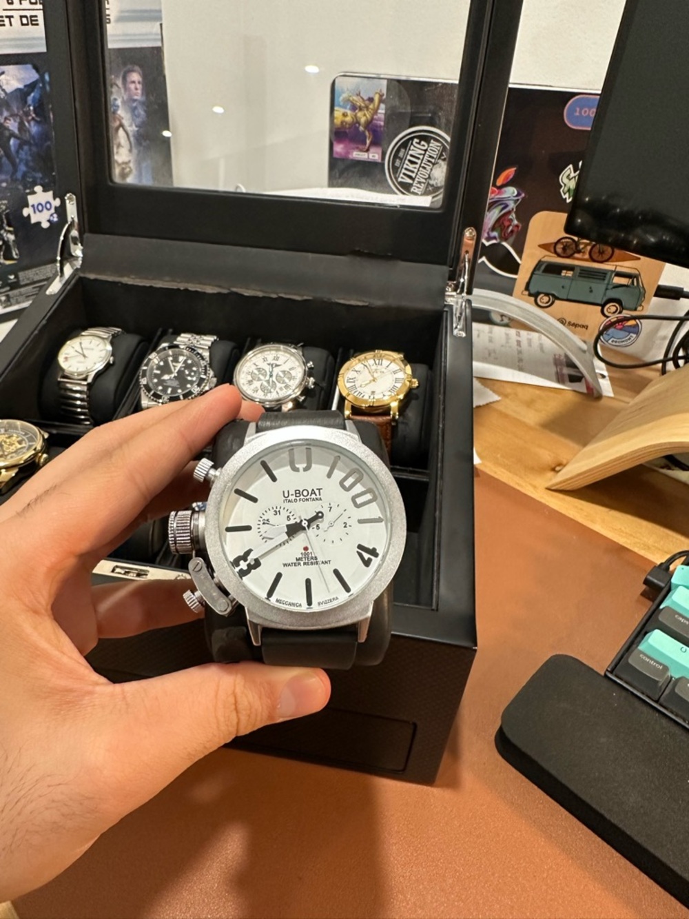 U-Boat White Dial Watch with Black Strap